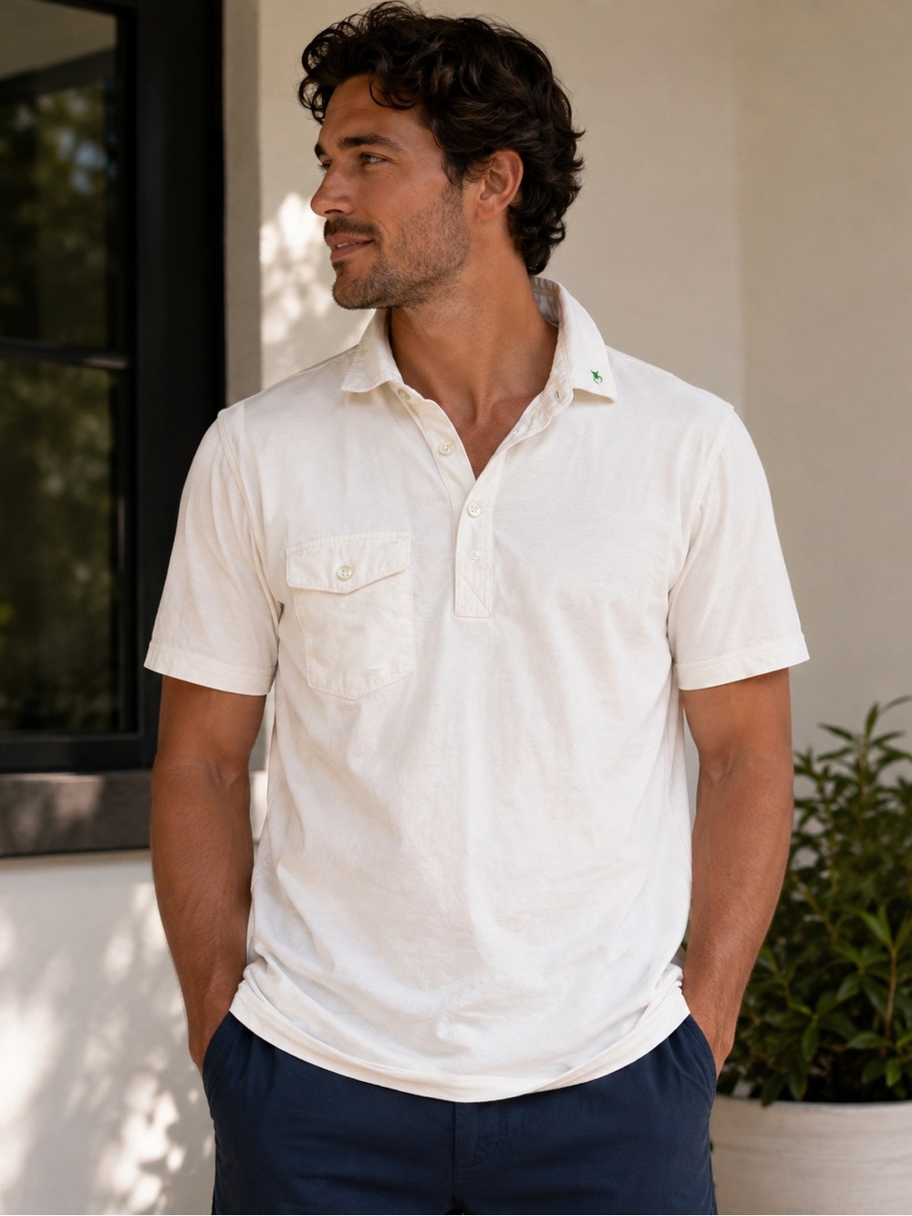 Linksoul Tommy Fuji Men’s Polo Shirt White Short Sleeve Pocket Golf Size S